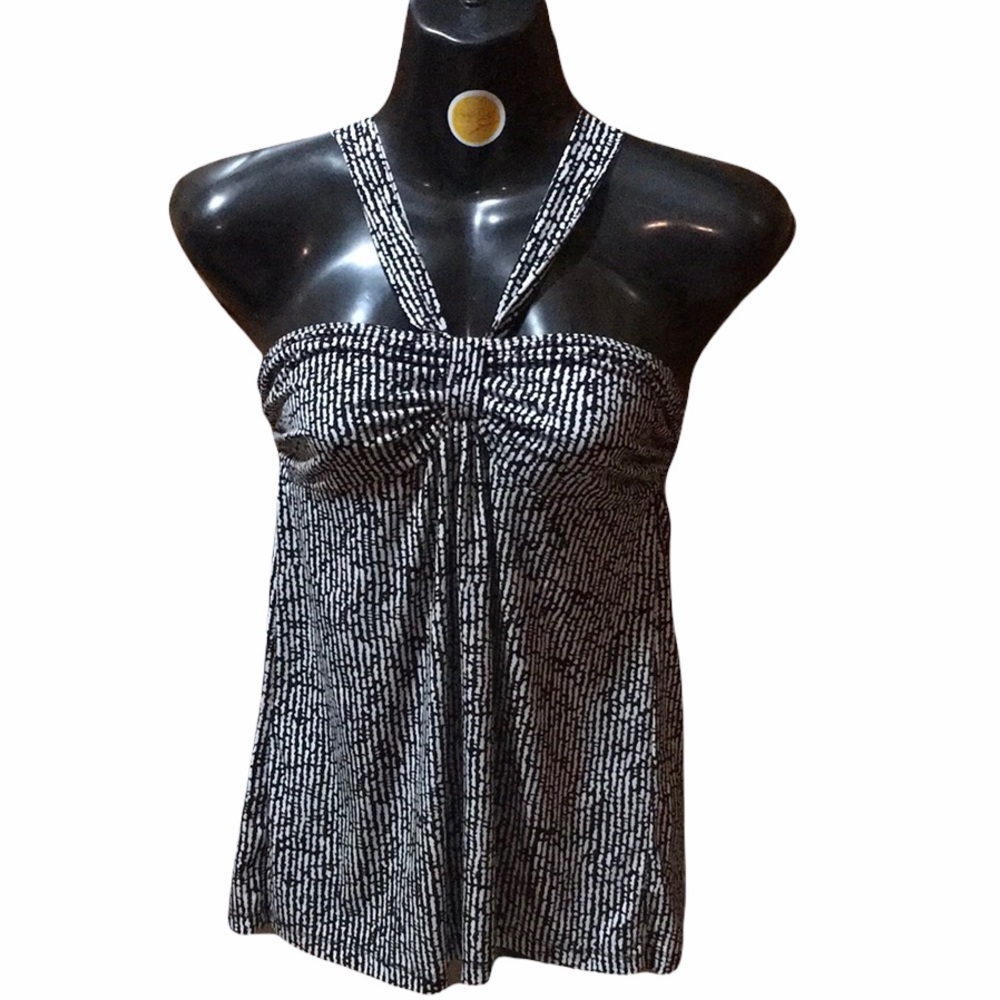 ANN TAYLOR LOFT Halter Top Black & White Print Size XS